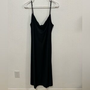 Silk Black Cowlneck Midi-Long Dress